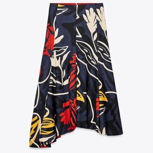 ZARA ZW COLLECTION PRINTED SKIRT/ Size Medium /Asymmetric Midi